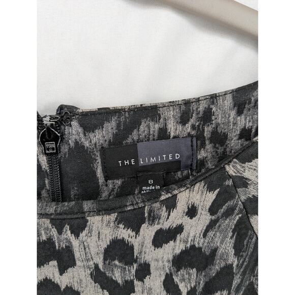 The Limited Animal Print Bodycon Dress 8 Black Fitter Mini Front Slit 3/4 Sleeve - Picture 5 of 12